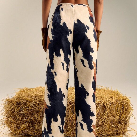 Multicolor Casual Women's Multi Colour Print cow print Straight Leg Pants - Picture 3 of 6